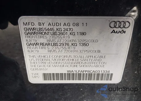 2012 Audi Q5 2.0T Premium z USA, uszkodzony, nr VIN WA1LFAFP8CA031334